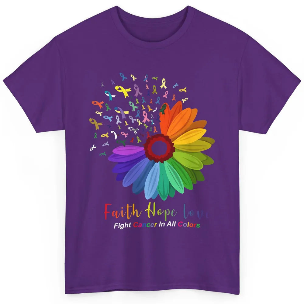 Faith Hope Love Fight Cancer Awareness Sunflower Ribbon Classic Unisex T-Shirt