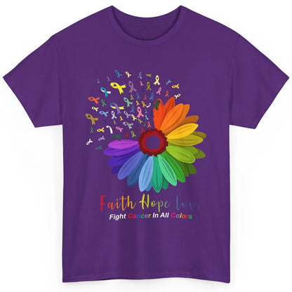 Faith Hope Love Fight Cancer Awareness Sunflower Ribbon Classic Unisex T-Shirt