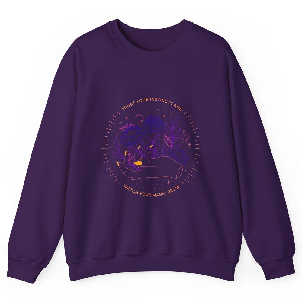 Watch Magic Grow Mystical Moon Witchy Hand Floral Rose Goth Unisex Crewneck Sweatshirt