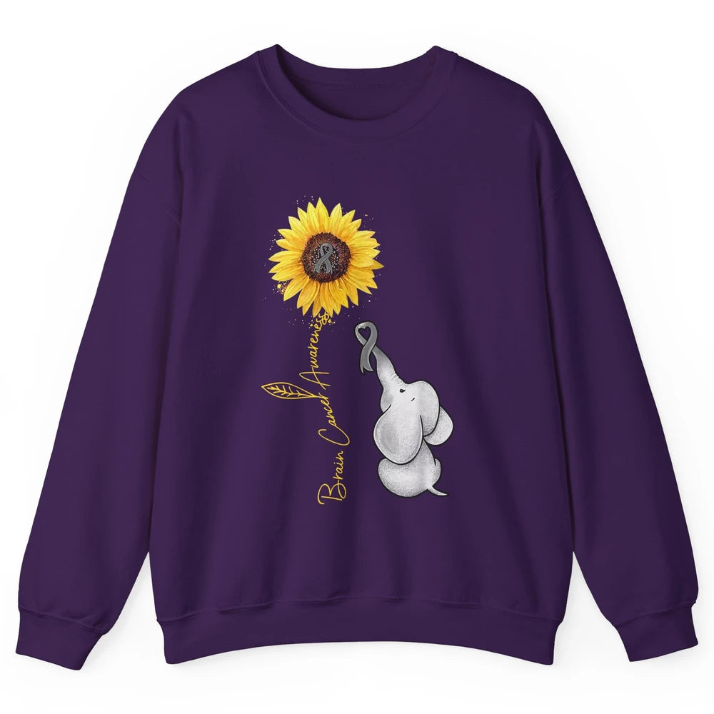 Sunflower Baby Elephant Brain Cancer Awareness Grey Ribbon Unisex Crewneck Sweatshirt