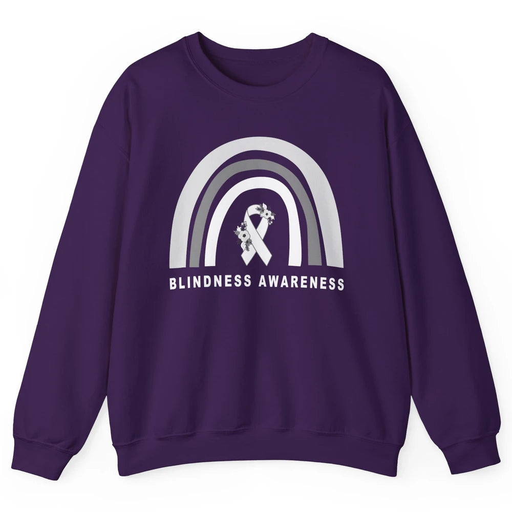 Blindness Awareness Floral White Gray Ribbon Blind Support Unisex Crewneck Sweatshirt