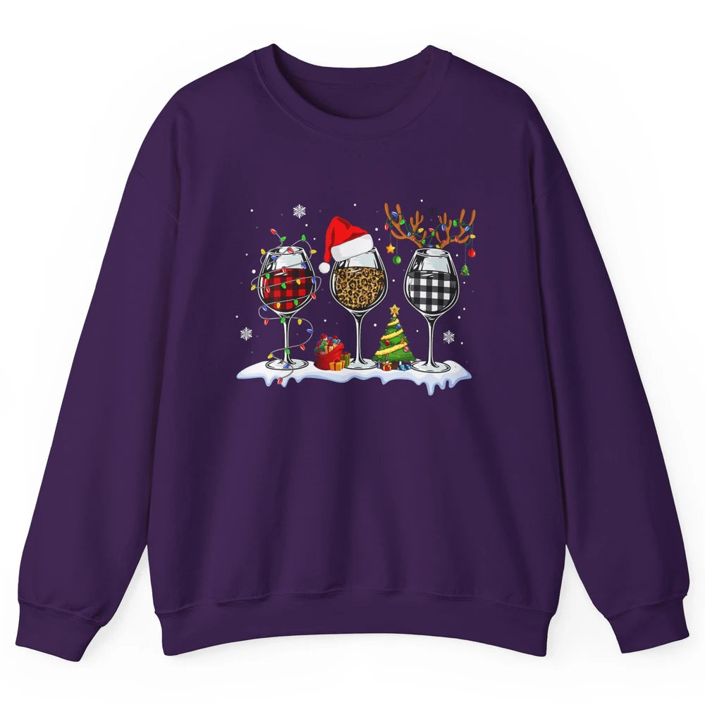 Merry Christmas Funny Red Wine Glass Santa Hat Reindeer Xmas Unisex Crewneck Sweatshirt