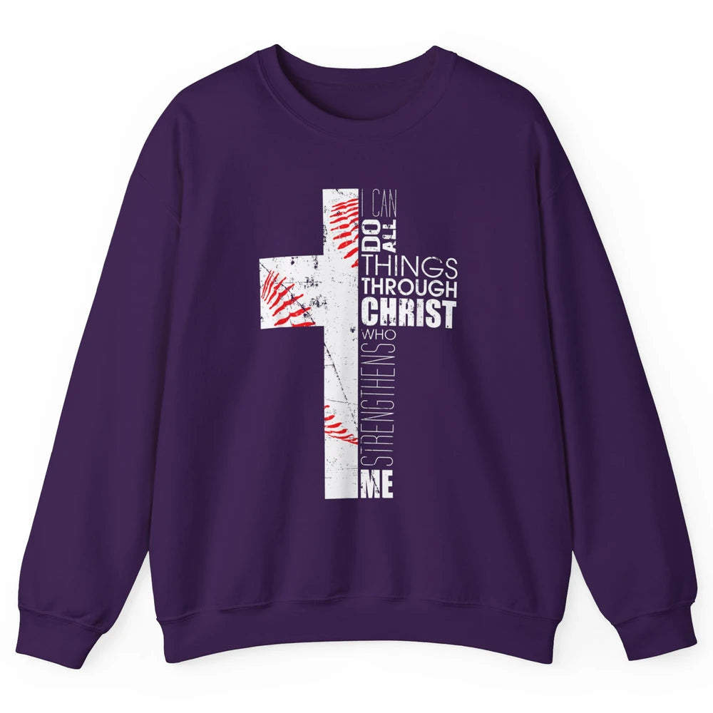 Baseball Christian Cross Bible Verse Softball Sports Day God Unisex Crewneck Sweatshirt