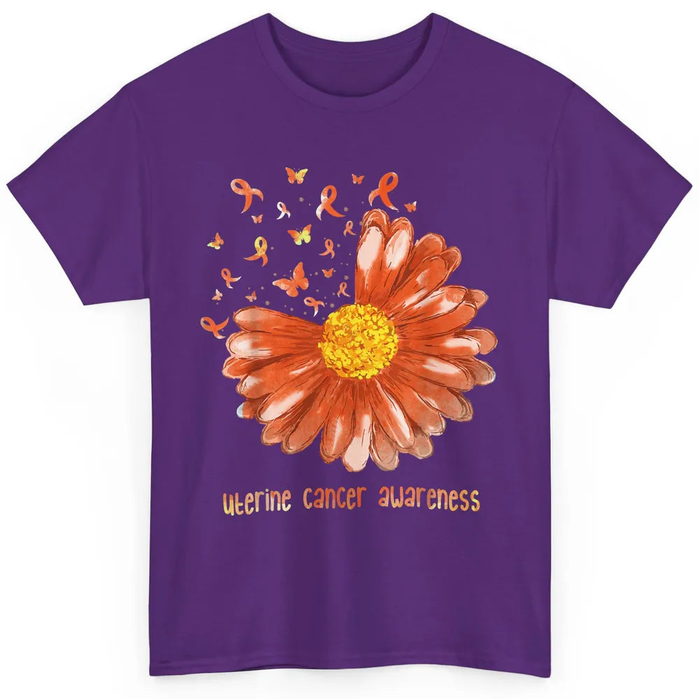 Daisy Butterfly Peach Ribbon Warrior Uterine Cancer Month Classic Unisex T-Shirt