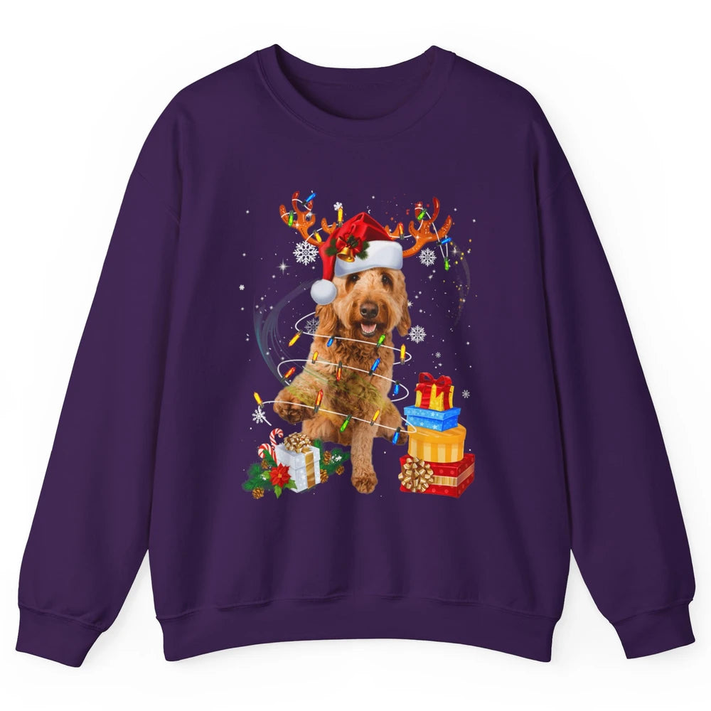 Merry Christmas Goldendoodle Dog Reindeer Xmas Lights Puppy Unisex Crewneck Sweatshirt