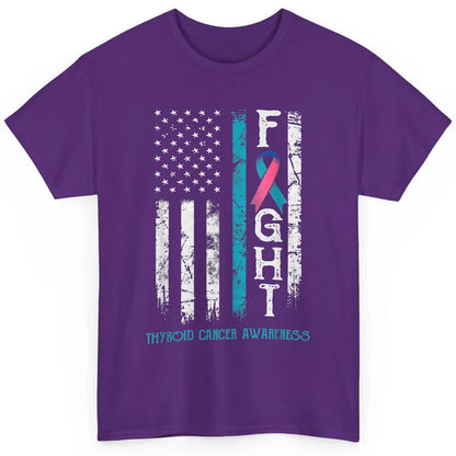 Thyroid Cancer Awareness Blue Pink Teal Ribbon Fight Flag Classic Unisex T-Shirt