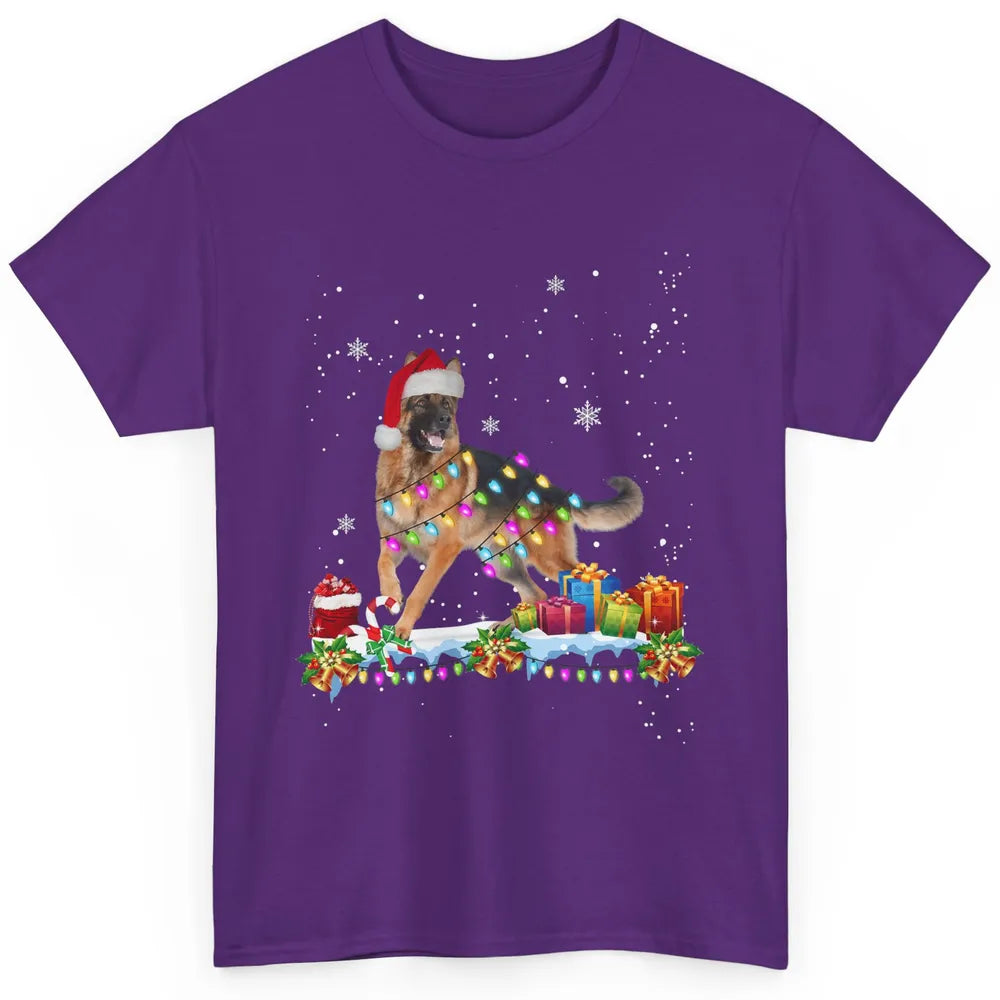 Merry Christmas German Shepherd Dog Santa Hat Xmas Lights Classic Unisex T-Shirt