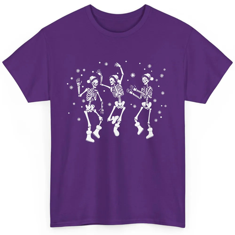 Funny Skeleton Christmas Dancing Snowflakes Santa Skeleton Classic Unisex T-Shirt