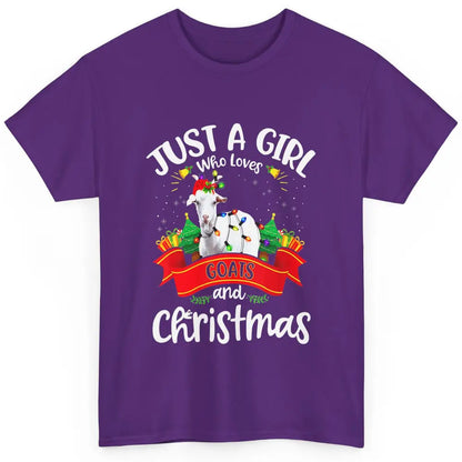 Merry Christmas Just Girl Loves Goat And Xmas Tree Lights Classic Unisex T-Shirt