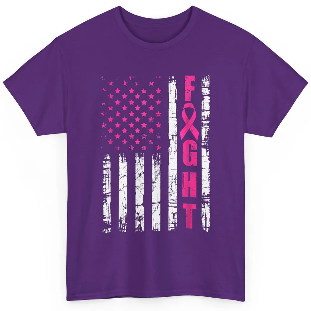 American Flag Fight Vintage Pink Ribbon Breast Cancer Month Classic Unisex T-Shirt