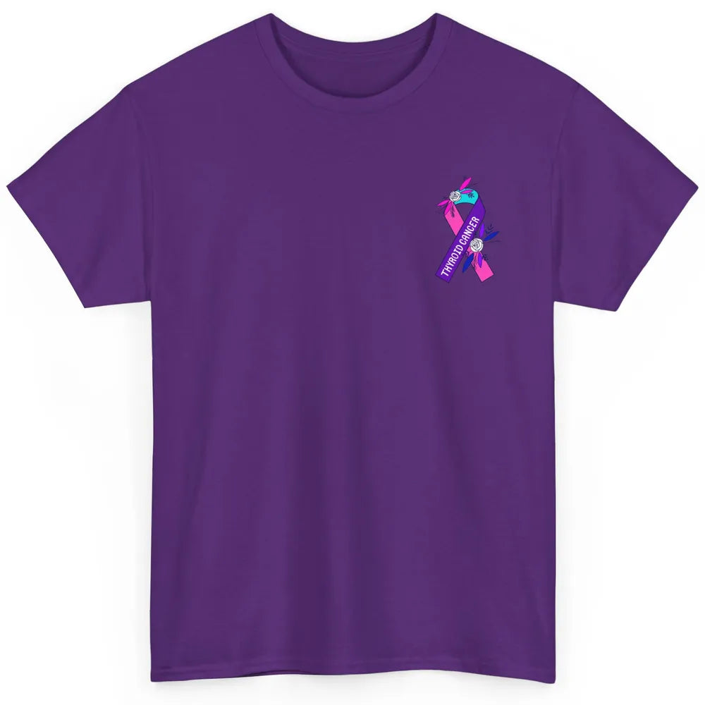 Thyroid Cancer Awareness Purple Pink Ribbon Pocket Size Gift Classic Unisex T-Shirt