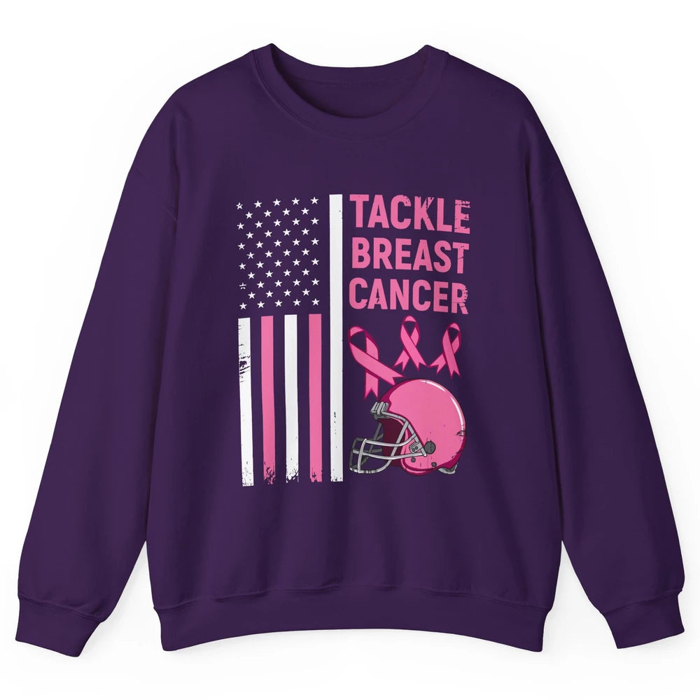 Tackle Breast Cancer US Flag Football Helmet Pink Ribbon Unisex Crewneck Sweatshirt