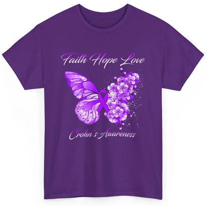 Faith Hope Love Butterfly Purple Crohns Disease Awareness Classic Unisex T-Shirt