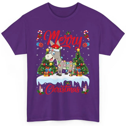 Merry Christmas Donkey Santa Claus Hat Xmas Tree Lights Snow Classic Unisex T-Shirt