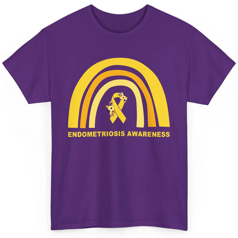 Endometriosis Awareness Support Floral Yellow Ribbon Rainbow Classic Unisex T-Shirt