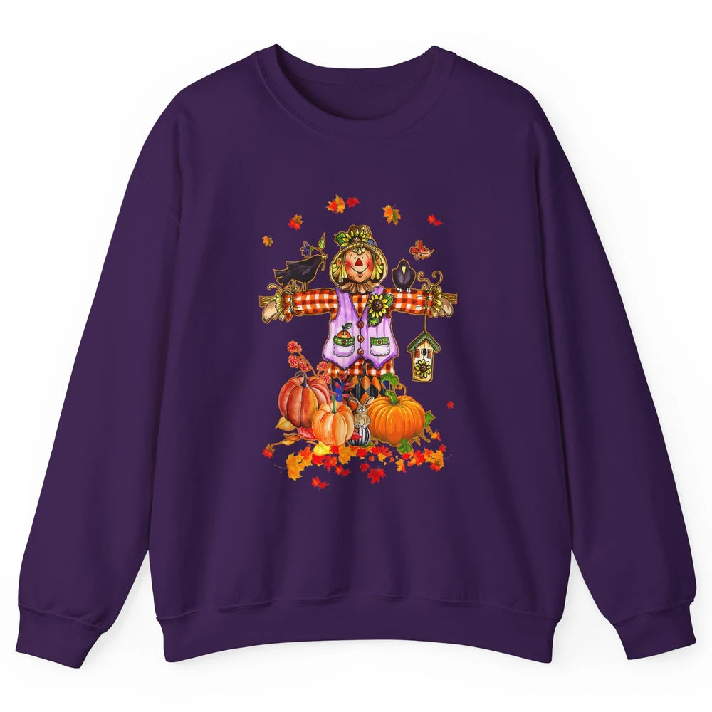 Scarecrow Autumn Hello Fall Pumpkin Thanksgiving Halloween Unisex Crewneck Sweatshirt