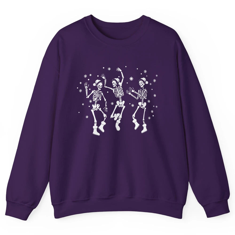 Funny Skeleton Christmas Dancing Snowflakes Santa Skeleton Unisex Crewneck Sweatshirt