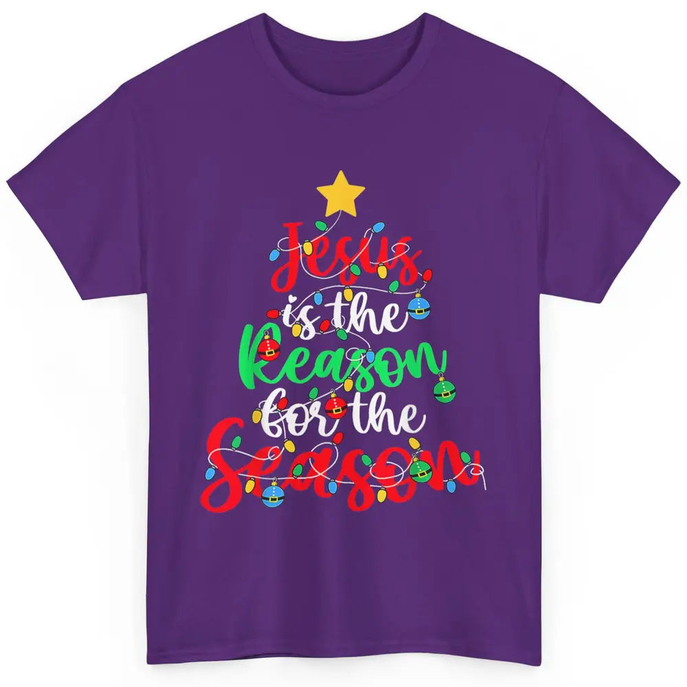 Merry Christmas Jesus The Reason For Season Xmas Tree Lights Classic Unisex T-Shirt