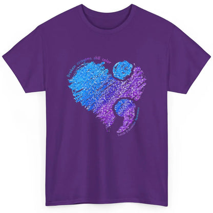 Semicolon Turquoise Blue Ribbon Heart Suicide Prevention Classic Unisex T-Shirt