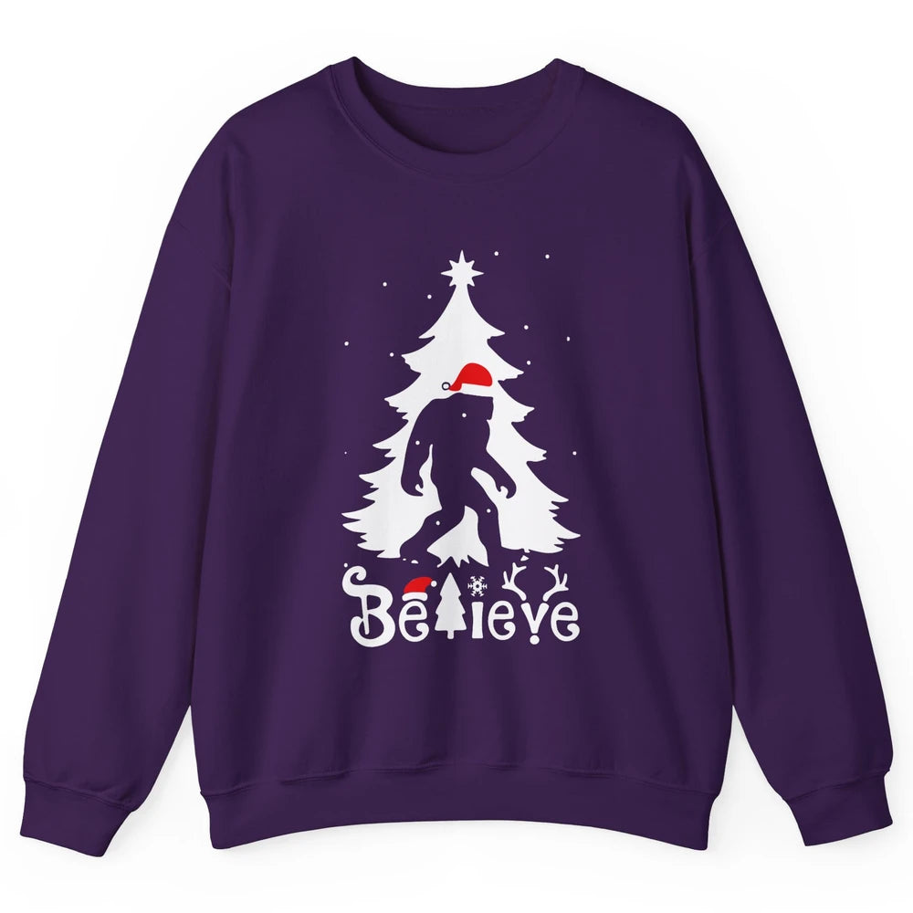 Funny Santa Bigfoot Believe Christmas Tree Sasquatch Lovers Unisex Crewneck Sweatshirt