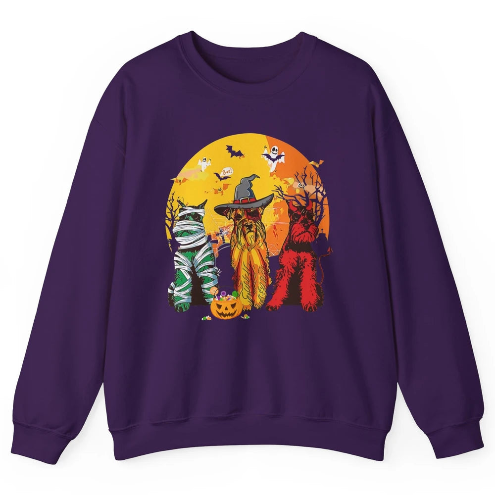 Vintage Schnauzer Witch Pumpkin Halloween Costume Dog Mom Unisex Crewneck Sweatshirt