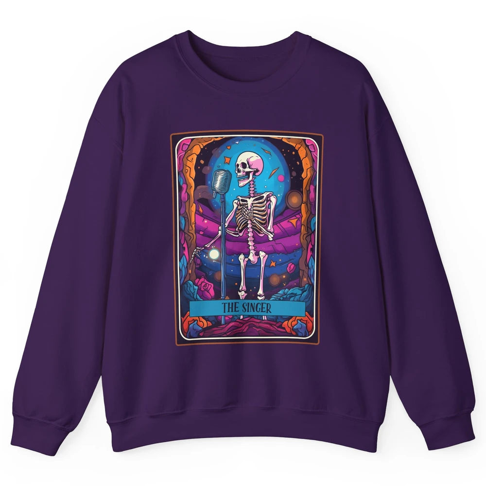 Retro Skeleton Singing The Singer Tarot Card Halloween Unisex Crewneck Sweatshirt