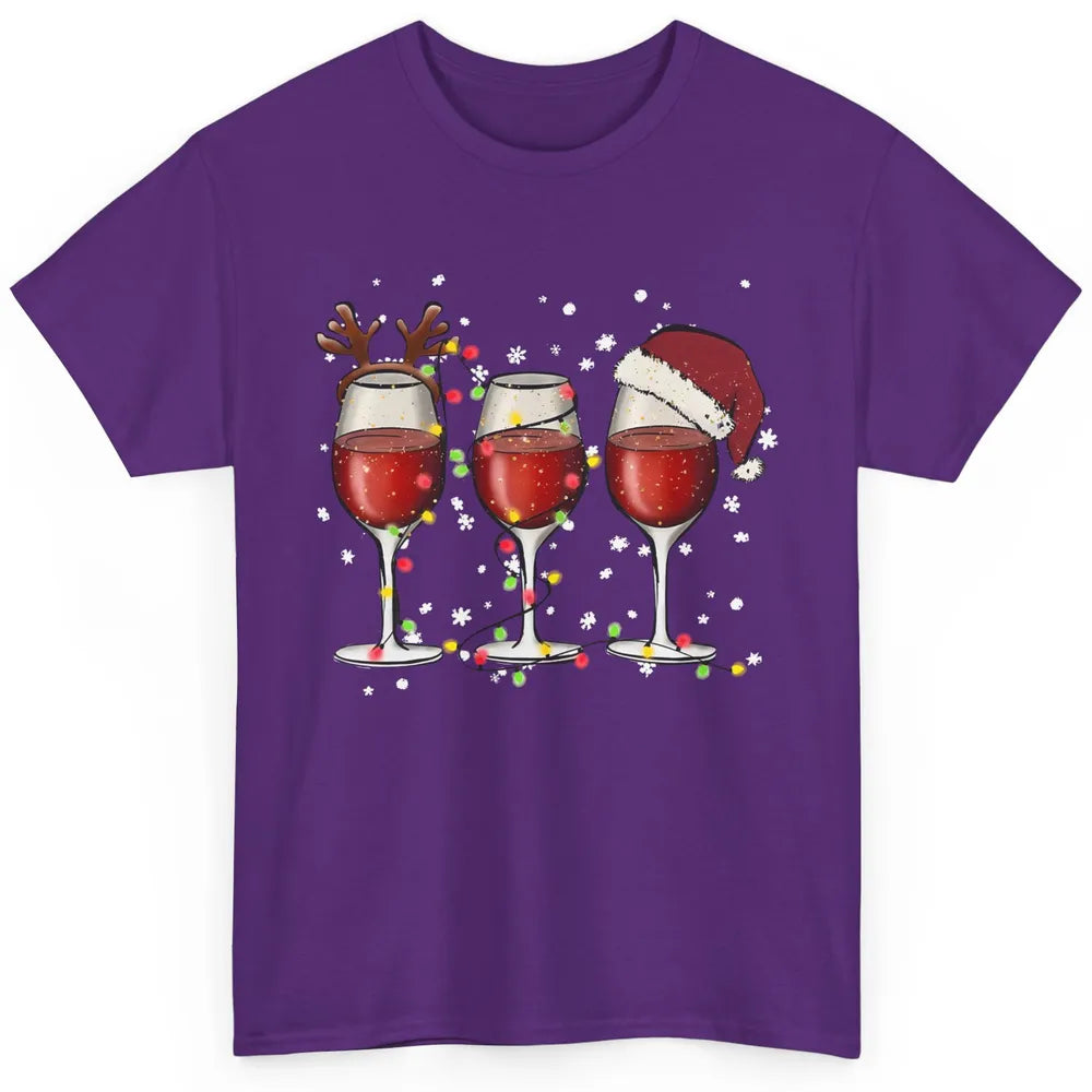 Christmas Red Wine Glass Santa Hat Reindeer Christmas Party Classic Unisex T-Shirt