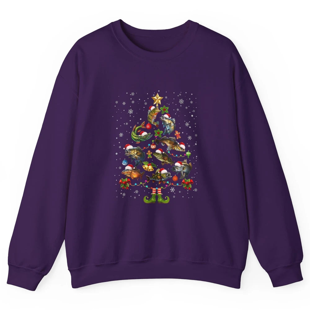 Merry Christmas Fishmas Fishing Tree Fisherman Xmas Lights Unisex Crewneck Sweatshirt