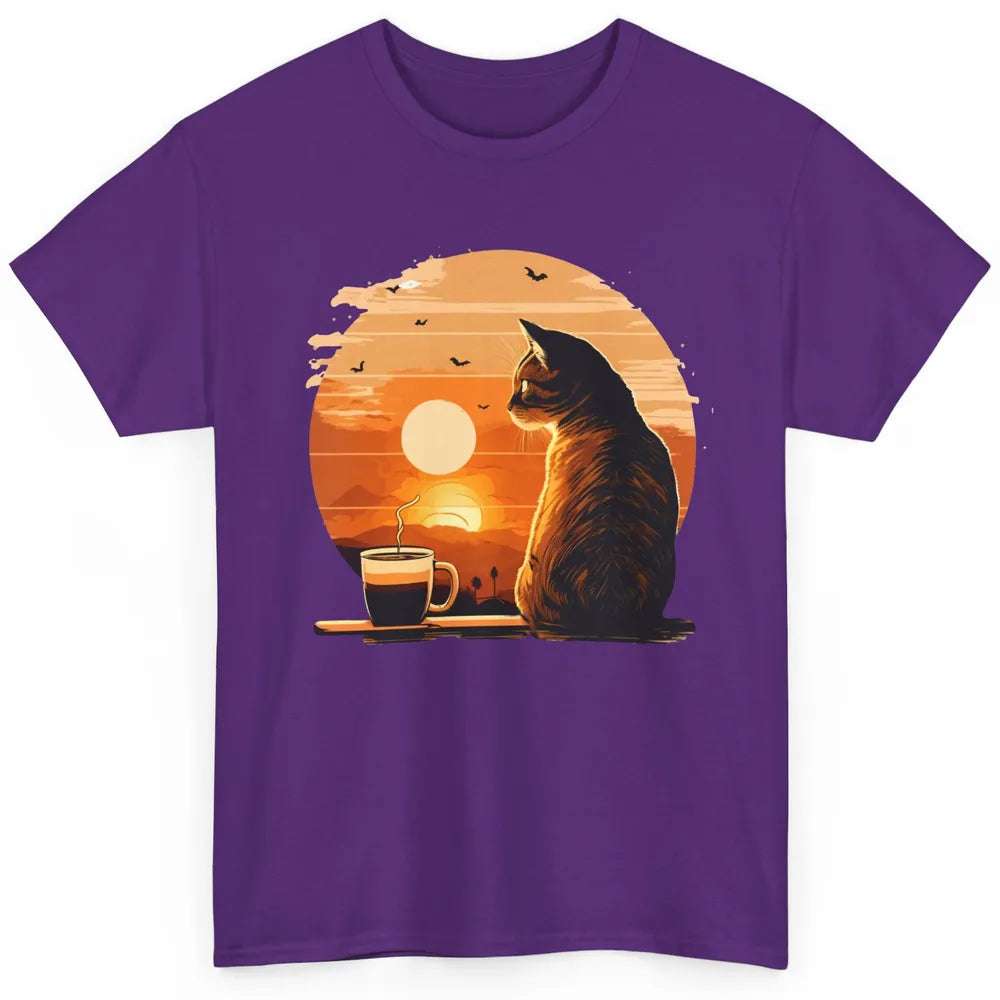 Coffee Cat And Vintage Sunset Love Drinking Coffee At Sunset Classic Unisex T-Shirt