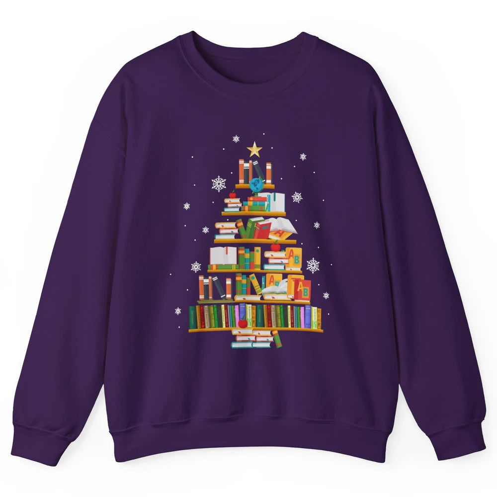 Funny Book Christmas Tree Book Reading Lovers Chritmas Gift Unisex Crewneck Sweatshirt