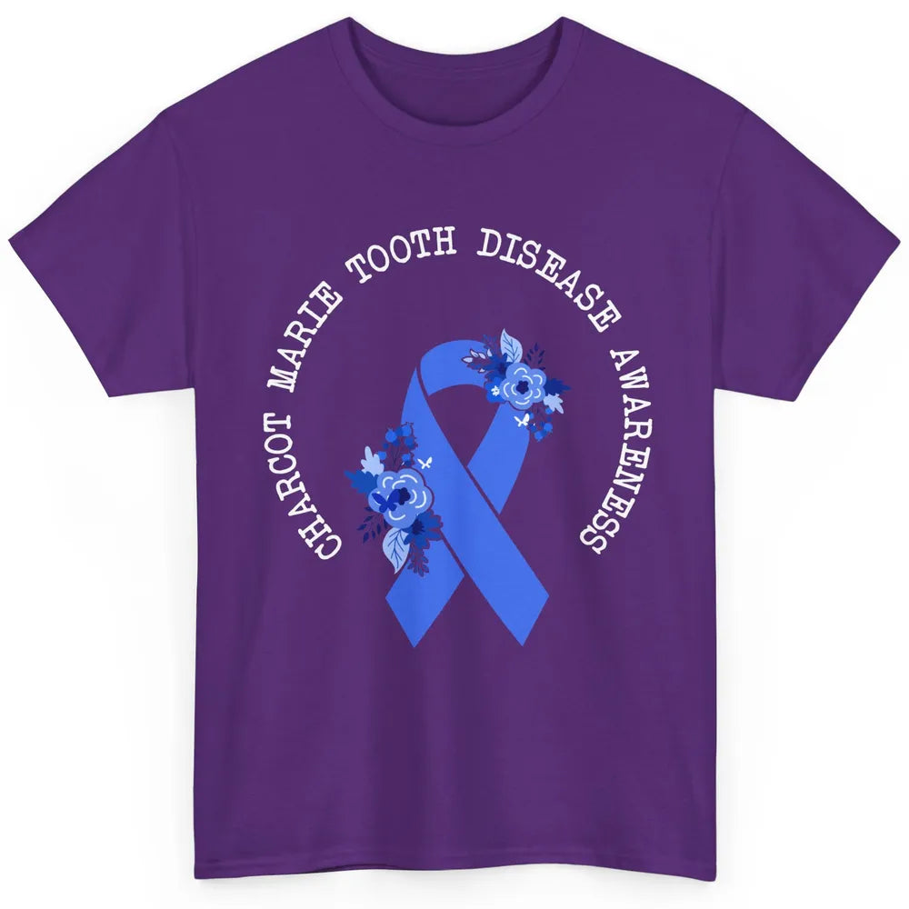 Charcot-marie-tooth Disease Awareness Floral Blue Ribbon Classic Unisex T-Shirt