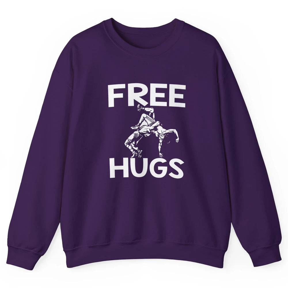 Vintage Wrestling Free Hugs Sports Martial Art Retro Wrestle Unisex Crewneck Sweatshirt