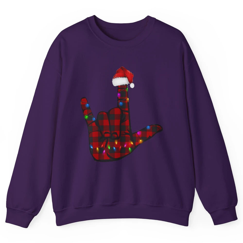 Merry Christmas Hand Sign Language Deaf Xmas Santa Hat ASL Unisex Crewneck Sweatshirt