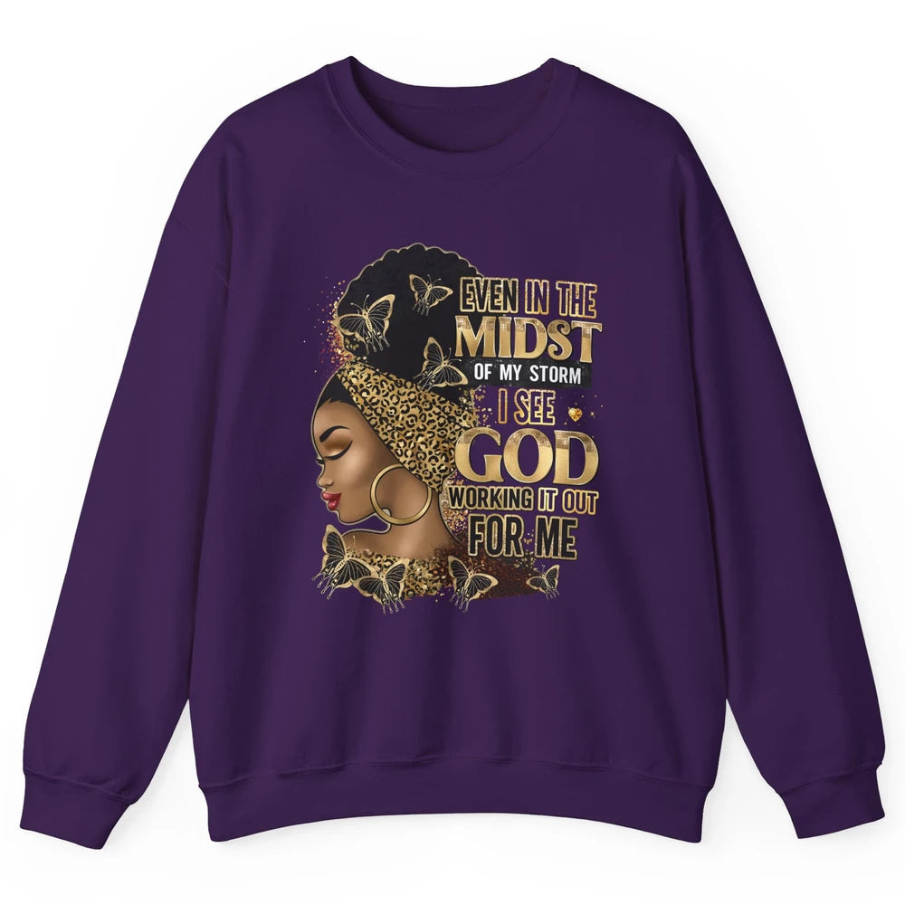 Black Girl In The Midst Of Storm Afro Woman Christian Belief Unisex Crewneck Sweatshirt