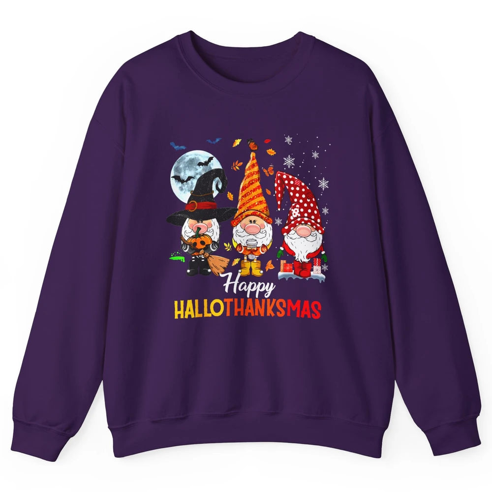 Funny Pumpkin Gnomes Hallo-thank-mas Thanksgiving Christmas Unisex Crewneck Sweatshirt