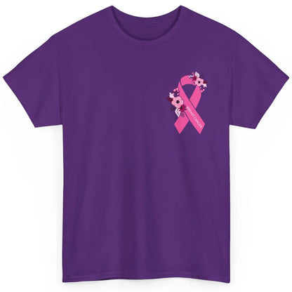 Breast Cancer Awareness Floral Pink Ribbon Pocket Size Gift Classic Unisex T-Shirt