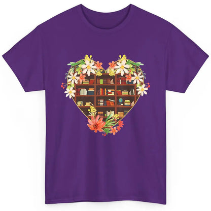 Bookshelf Heart Reading Book Floral Librarian Library Books Classic Unisex T-Shirt