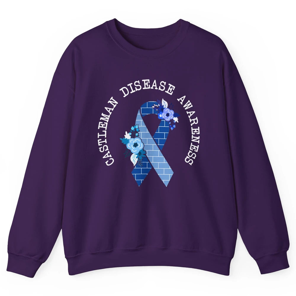 Castleman Disease Awareness Floral Blue Ribbon Rare Disease Unisex Crewneck Sweatshirt