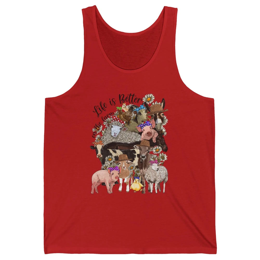 Western Animals Life Is Better On The Farm Pig Cow Donkey Unisex Jersey Tank