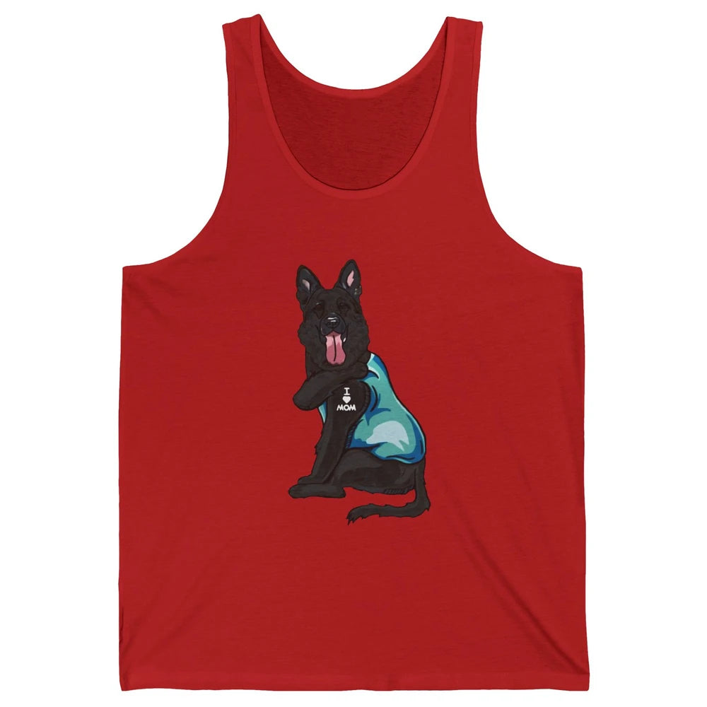 Black German Shepherd I Heart Mom Dog Mom Mother's Day Gift Unisex Jersey Tank