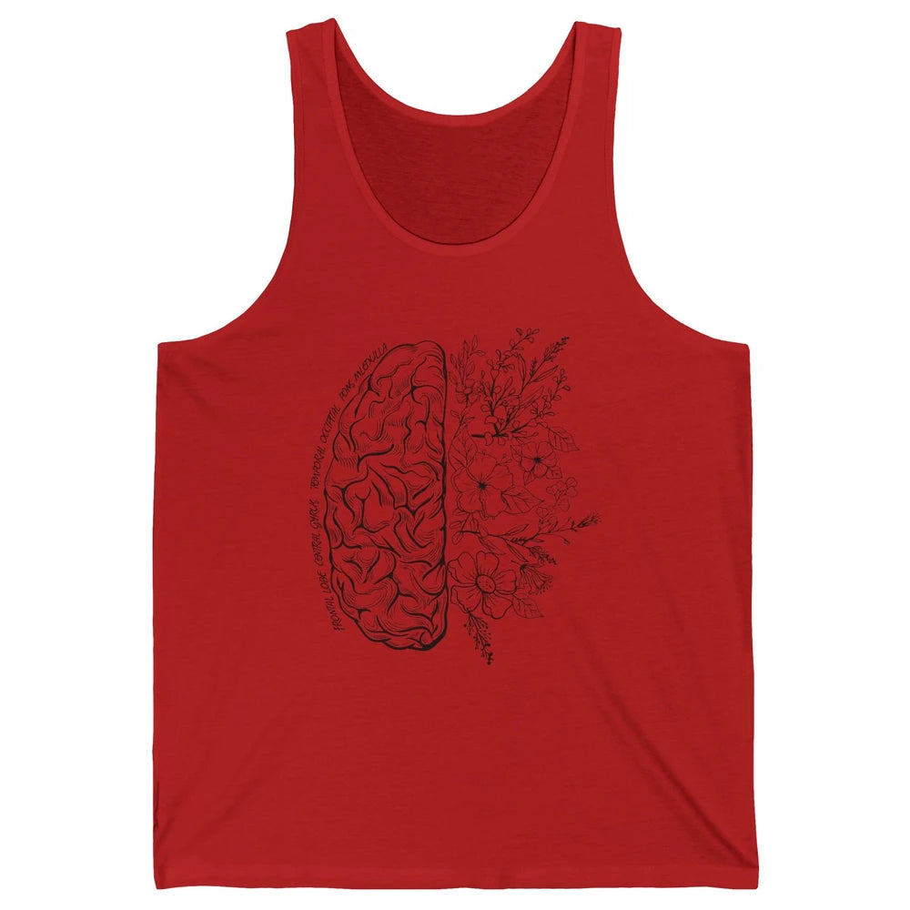 Brain Anatomy With Flowers Nursing School Doctor Neurologist Unisex Jersey Tank