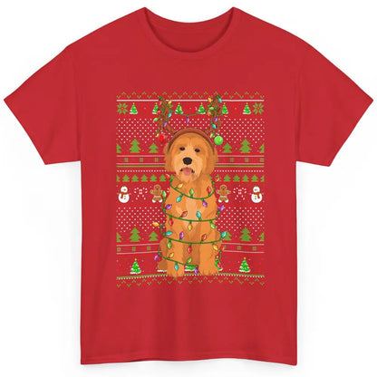 Merry Christmas Golden Doodle Dog Reindeer Xmas Lights Ugly Classic Unisex T-Shirt