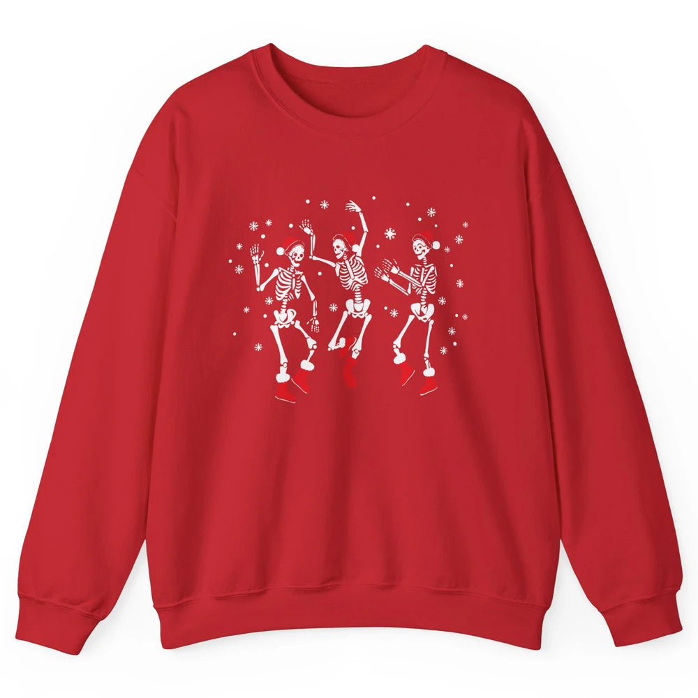 Funny Skeleton Christmas Dancing Snowflakes Santa Skeleton Unisex Crewneck Sweatshirt