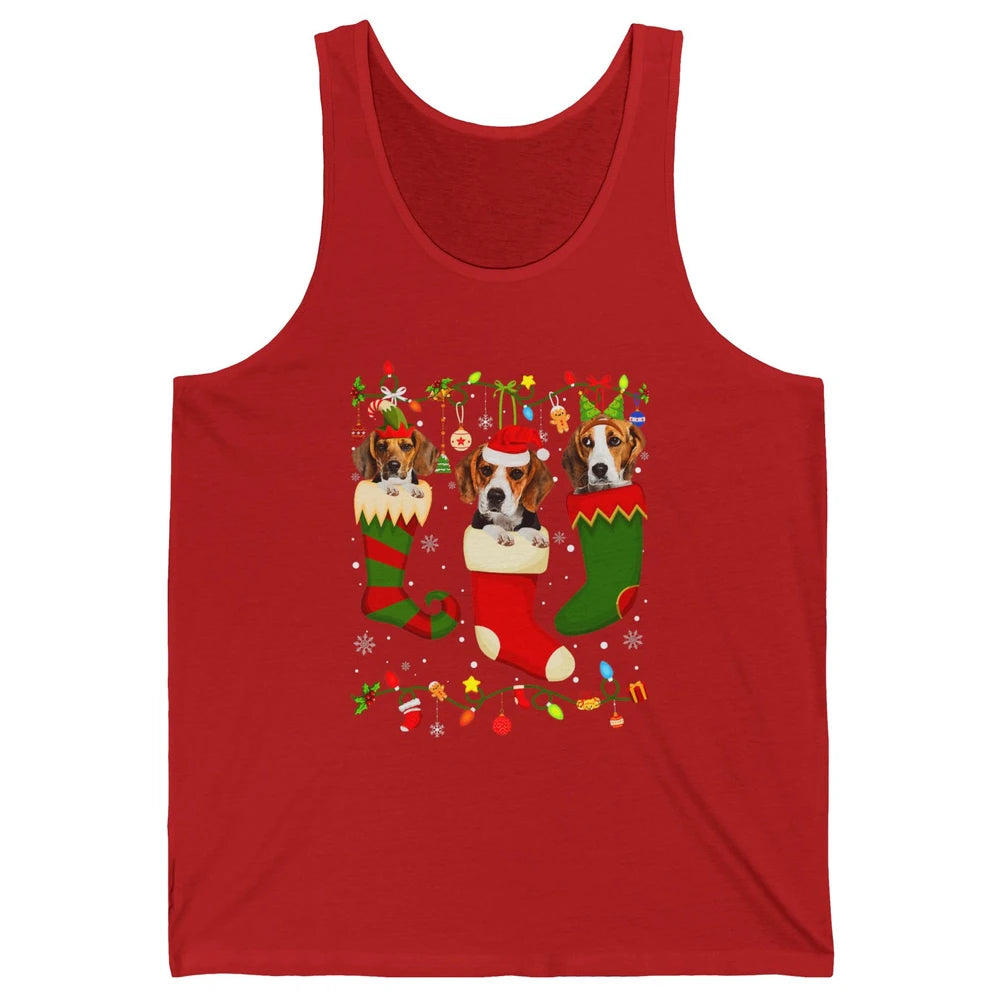 Funny Beagle Dog Christmas Tree Socks Xmas Lights Santa Hat Unisex Jersey Tank