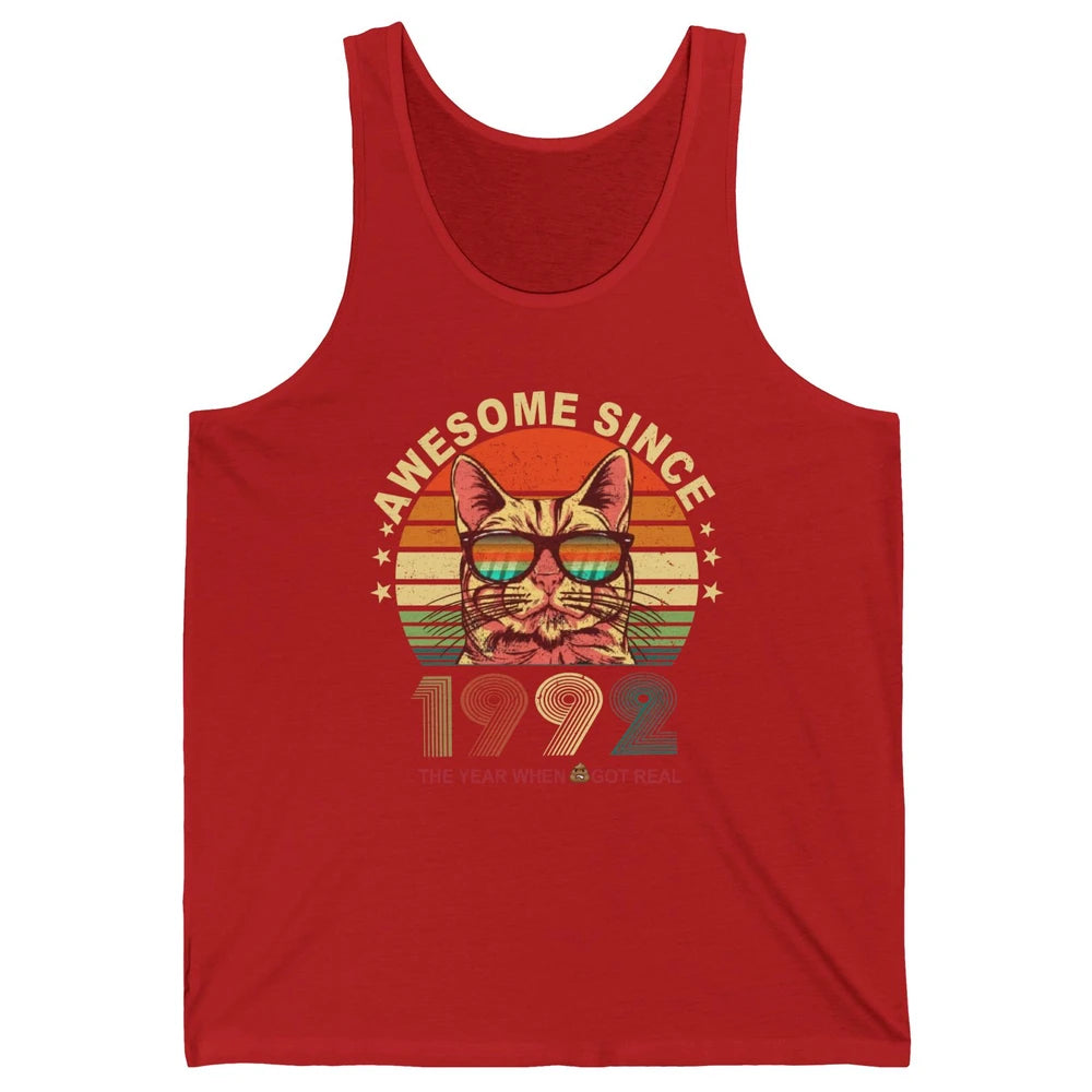 Vintage Cat Glasses Awesome Since 1992 30th Birthday Gift Unisex Jersey Tank