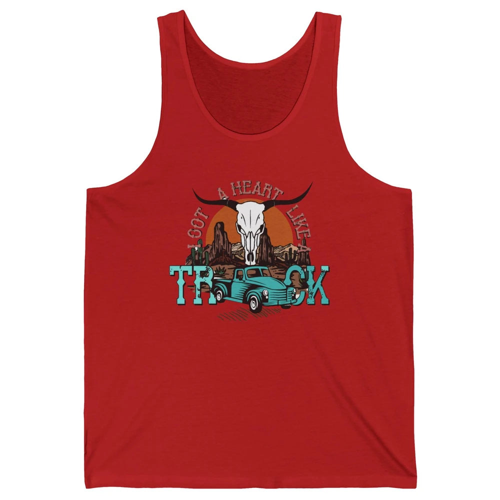 Boho Bull Skull I Got A Heart Like A Truck Western Country Unisex Jersey Tank