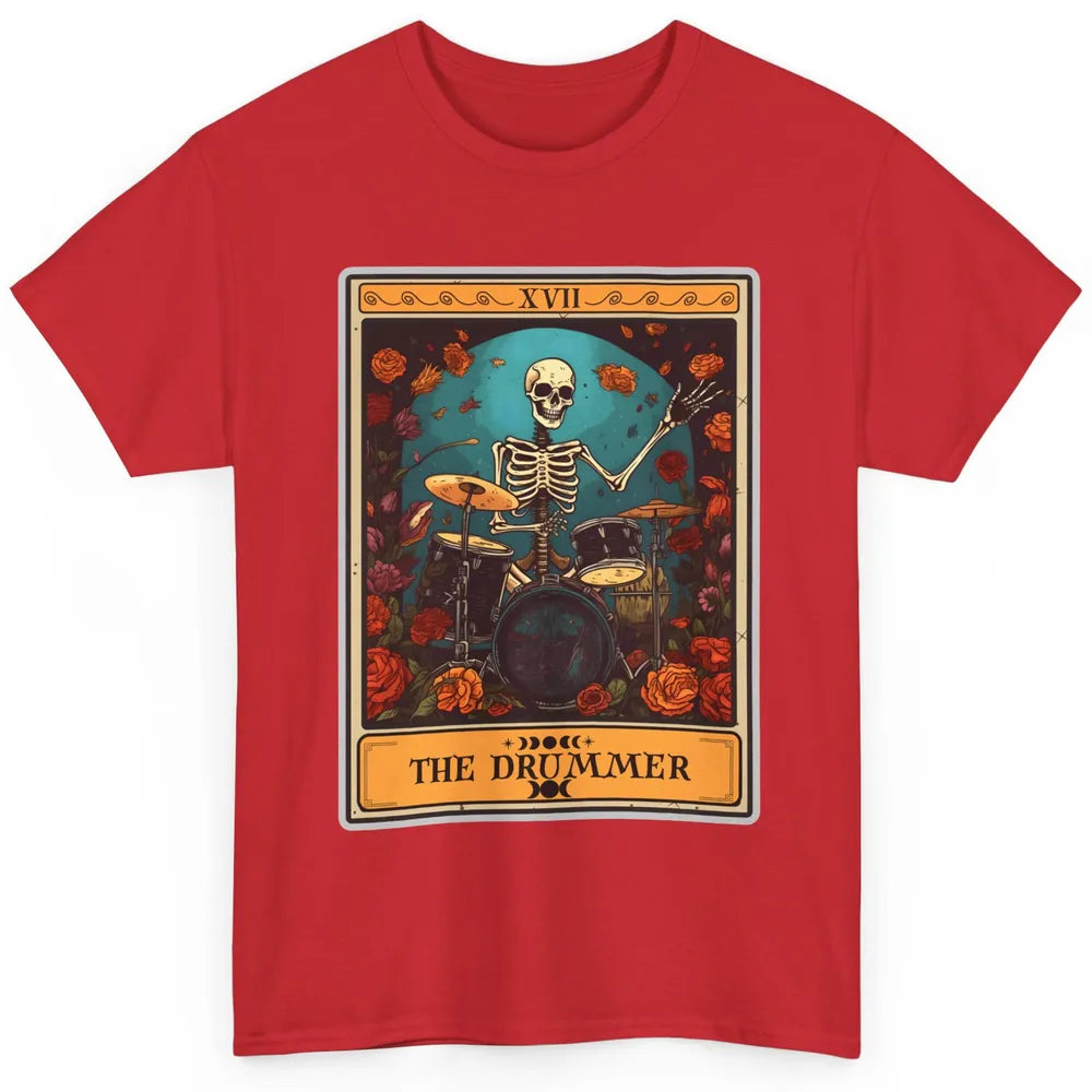 Retro Skeleton The Drummer Tarot Card Halloween Drumming Classic Unisex T-Shirt