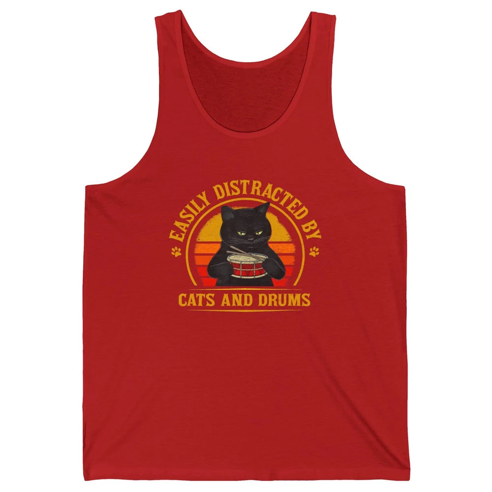 Vintage Black Cat Drummer Easily Distracted By Cat And Drums Unisex Jersey Tank