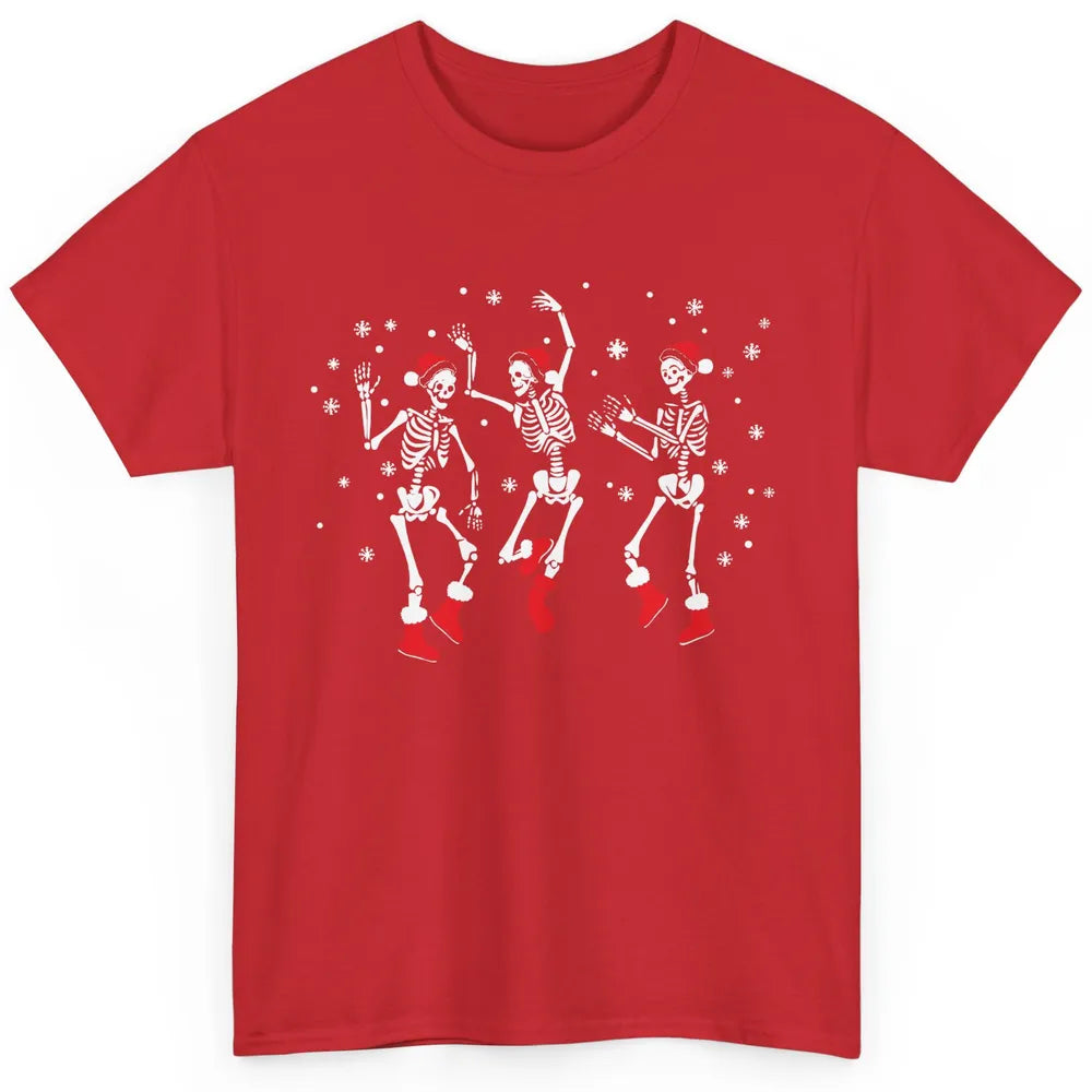 Funny Skeleton Christmas Dancing Snowflakes Santa Skeleton Classic Unisex T-Shirt