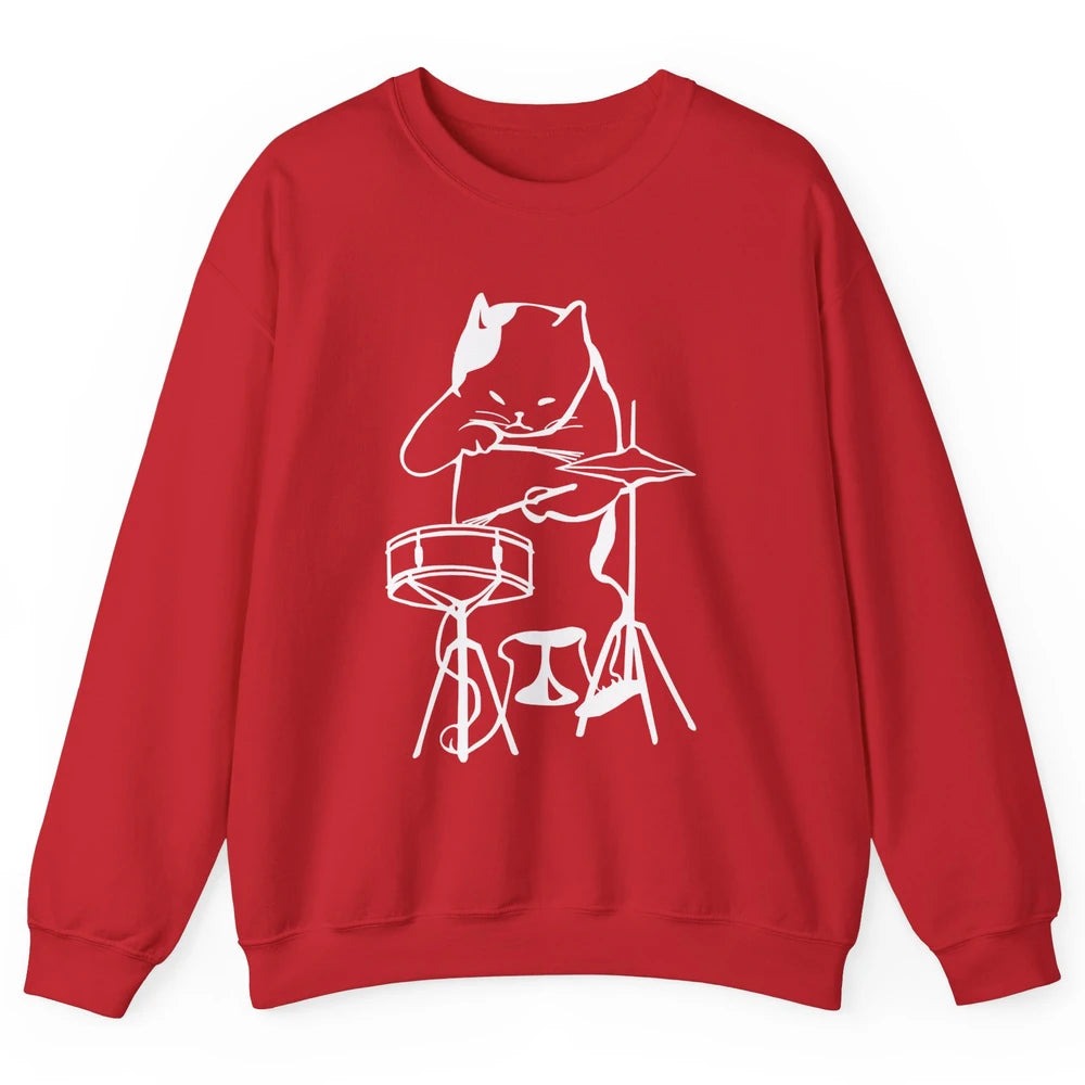 Black Cat Drumming Drummers Percussionists Musician Gift Unisex Crewneck Sweatshirt